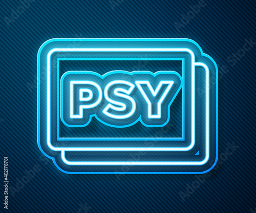 Glowing neon line Psychology icon isolated on blue background. Psi symbol. Mental health concept, psychoanalysis analysis and psychotherapy. Vector.