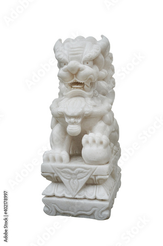 Valokuva white Lion carved from marble stone isolated on white background with clipping p