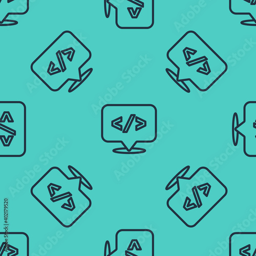 Black line Web design and front end development icon isolated seamless pattern on green background. Vector.