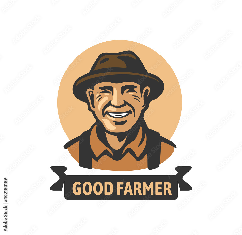 old smiling farmer with text