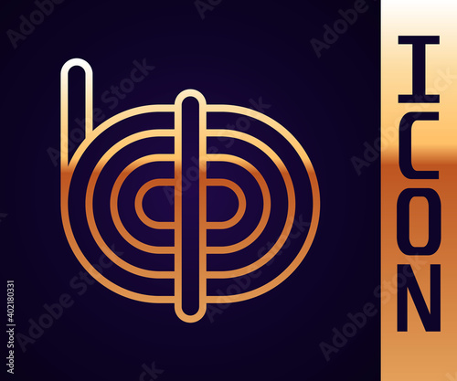 Gold line Climber rope icon isolated on black background. Extreme sport. Sport equipment. Vector.