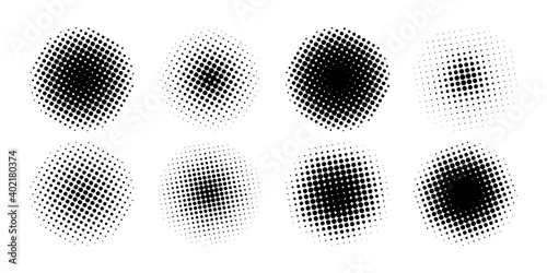 Halftone collection. Circle halftone different shape. Halftone, isolated. Vector illustration