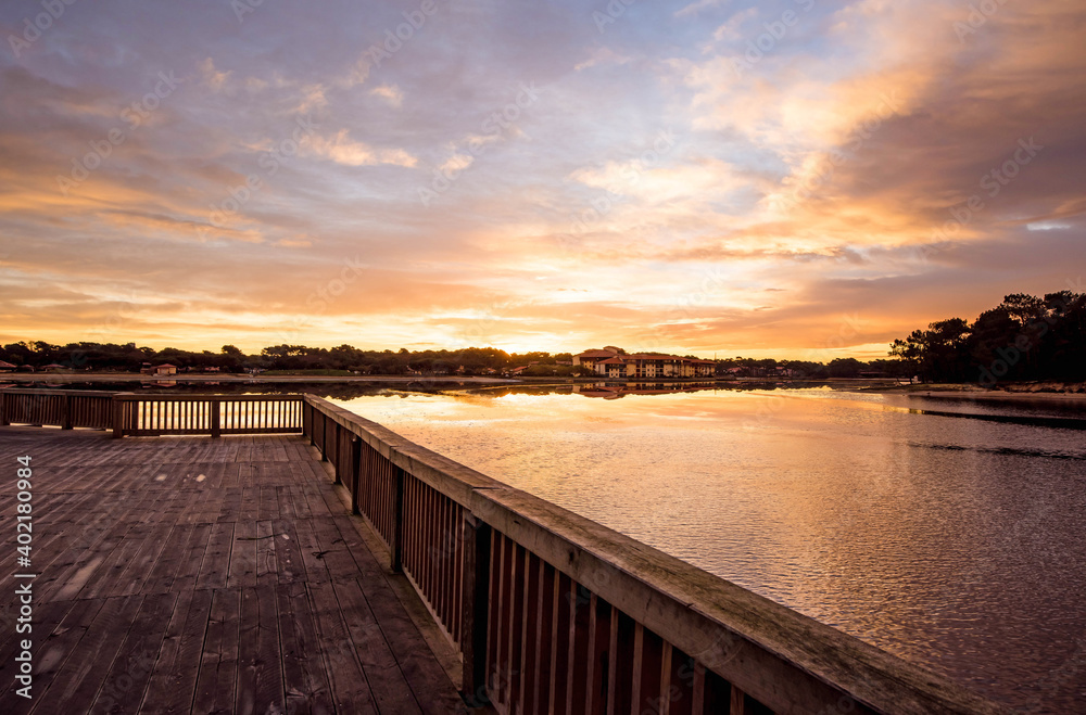 Magnificent dusk on the lake of Vieux-Boucau in the south west of France