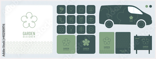 Charte graphique, identité visuelle, logo, publicité, carte de visite, fleuriste, boutique végétale, décoration