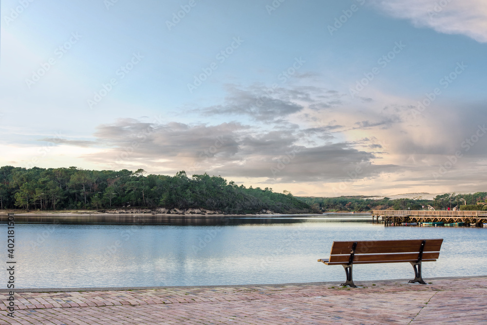 Magnificent dusk on the lake of Vieux-Boucau in the south west of France