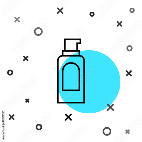 Black line Spray can for hairspray, deodorant, antiperspirant icon isolated on white background. Random dynamic shapes. Vector.