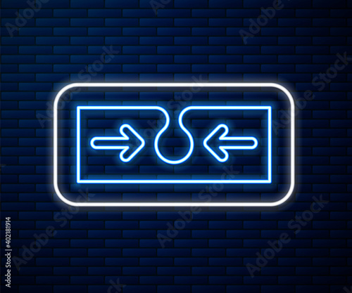 Glowing neon line Acne icon isolated on brick wall background. Inflamed pimple on the skin. The sebum in the clogged pore promotes the growth of a bacteria. Vector.