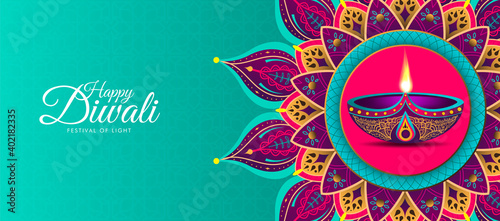 Happy Diwali with mandala colorful background