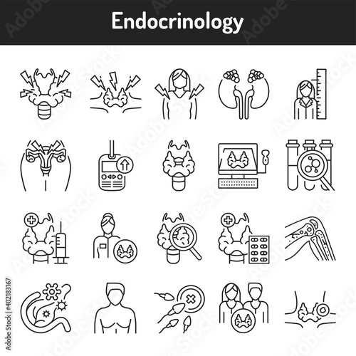 Endocrinology color line icons set. Pictograms for web page, mobile app, promo.