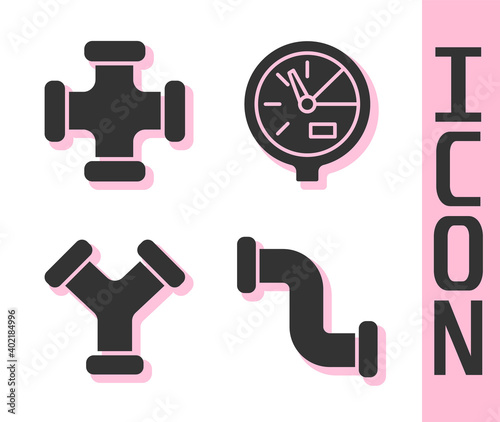 Set Industry metallic pipe, Industry metallic pipe, Industry metallic pipe and Water meter icon. Vector.