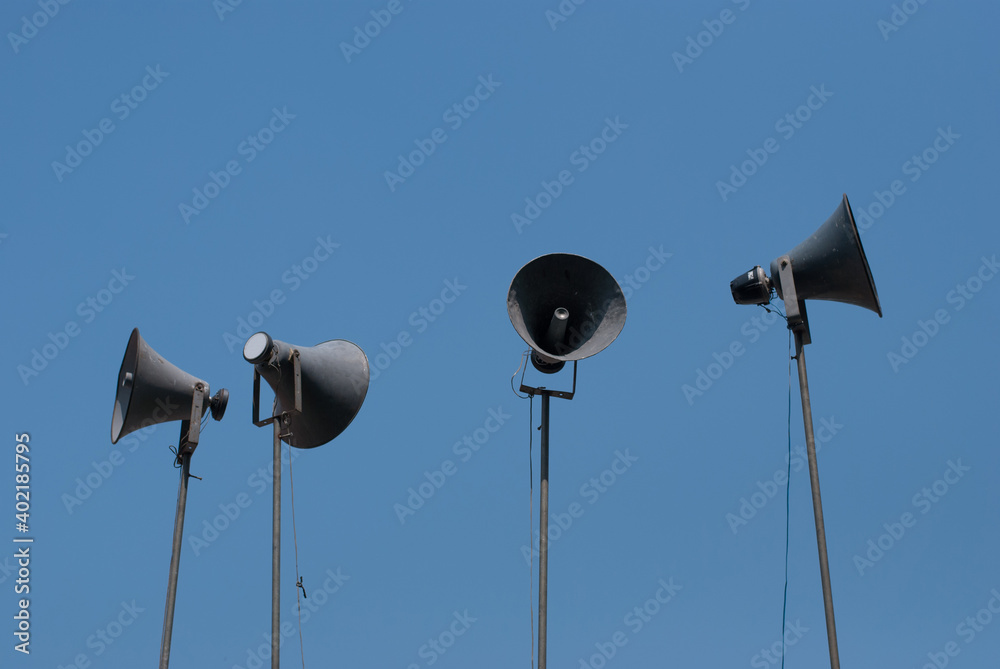 loudspeaker on blue sky loudspeaker on blue sky