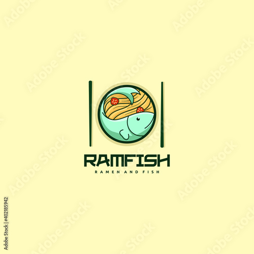 ramen and fish restaurant logo cartoon vector illustration