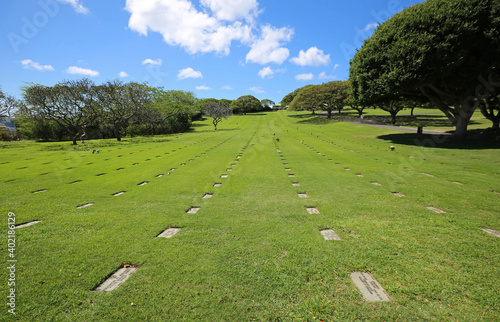 Green panorama with graves - National Memorial Cemetery of the Pacific, Honolulu, Oahu, Hawaii photo