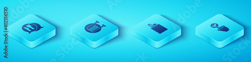 Set Isometric Cafe and restaurant location, Online ordering burger delivery, and icon. Vector.