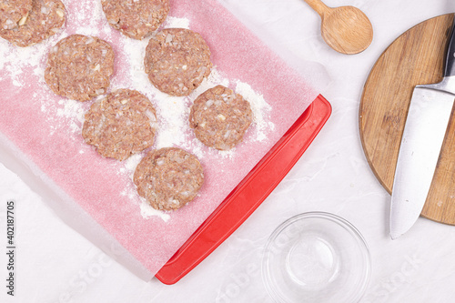 Raw Meatballs on the tray ready for baking or frying