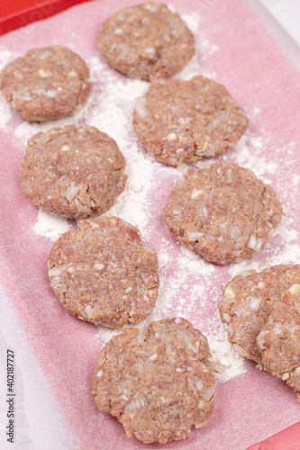 Raw Meatballs on the tray ready for baking or frying