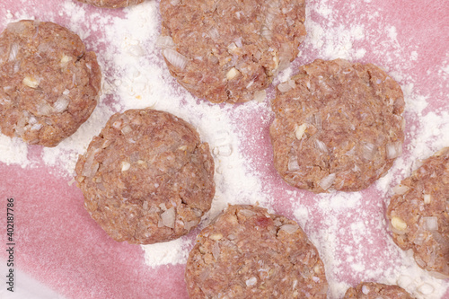 Raw Meatballs on the tray ready for baking or frying
