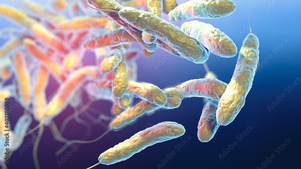 Legionella pneumophilia bacteria in water, medically 3D illustration