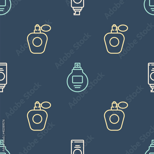 Set line Spray can for hairspray, Perfume and on seamless pattern. Vector.