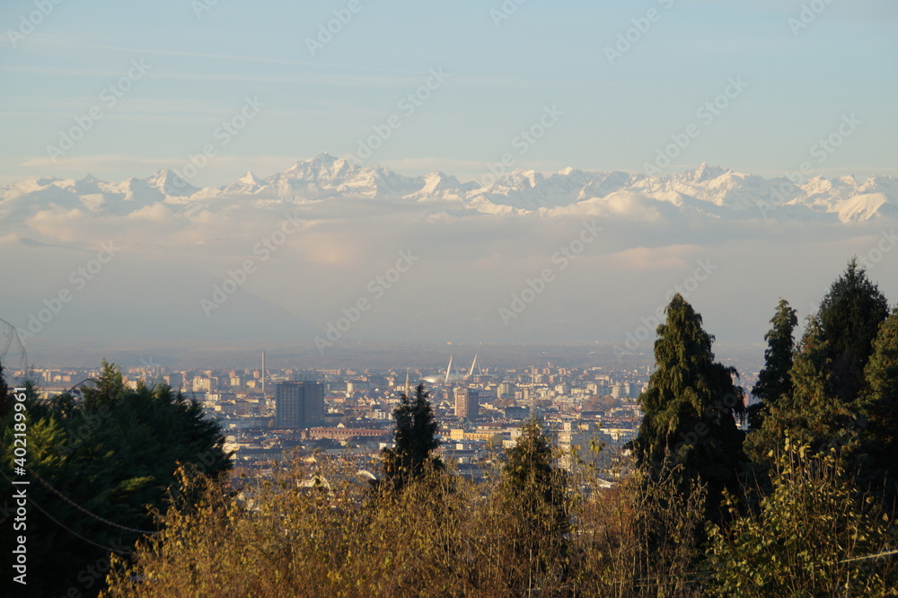 Italy, Turin, panorama: view of the city and the Alps
