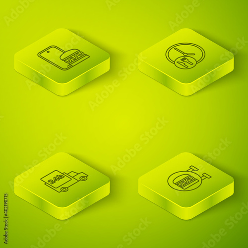 Set Isometric Round the clock delivery, Fast by car, Online ordering burger and and icon. Vector.