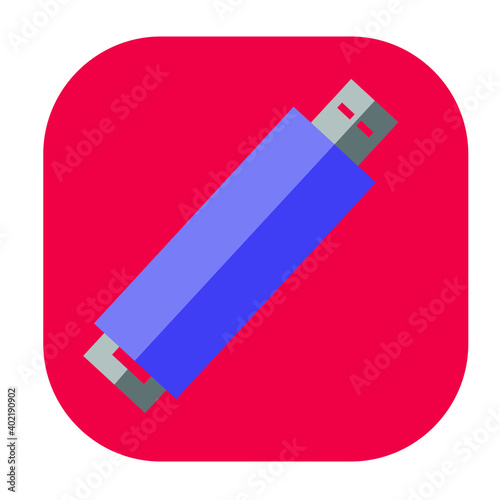 Flat color thumb drive icon on red background. Fully editable. 