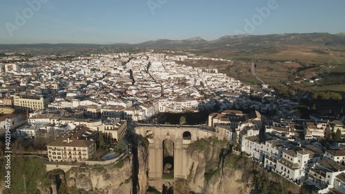 Aerial view of the town of Ronda and it's famous Puente Nuevo landmark, Spain