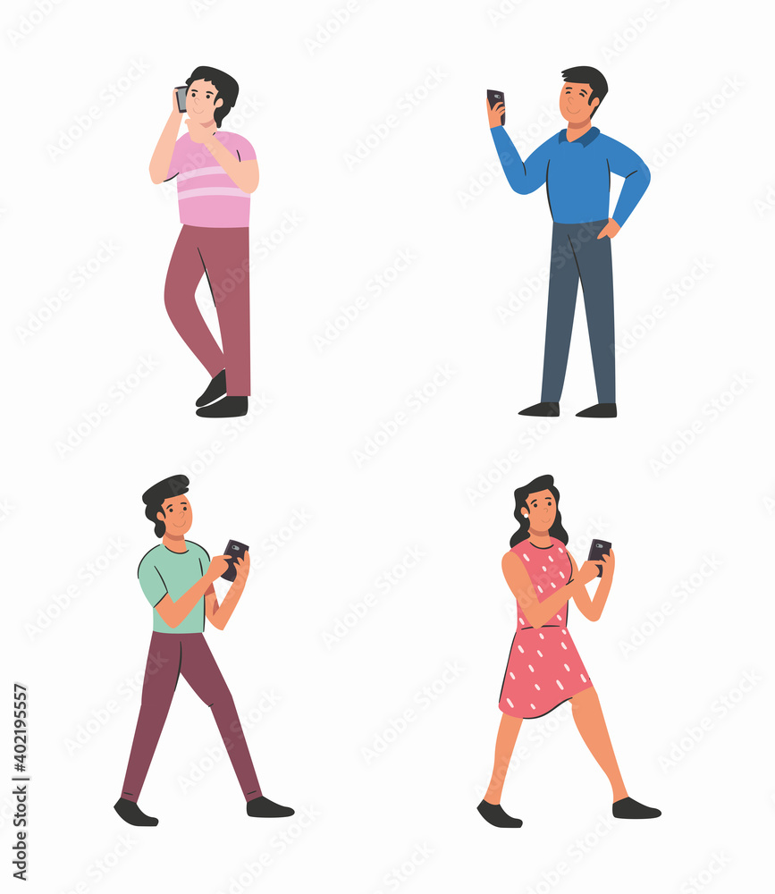 men and woman with smartphones vector design men and woman with smartphones vector design