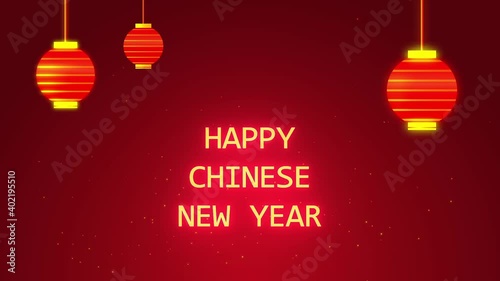 Chinese Happy New Year with Moving sky lanterns and  fade in transition Curtain. 
Xīnnián kuàilè Paper Chinese light lamp with a grand opening red curtain.
