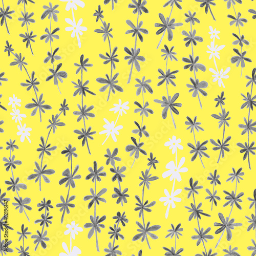 Flowers seamless pattern. Hand drawn pencil drawing. Botanical illustration. Background for header  image for blog  decoration. Design of wallpaper  textiles  fabrics.