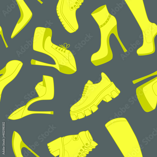Ellegant fashilonable high heeled and sport women shoes seamless pattern. Vector illustration.