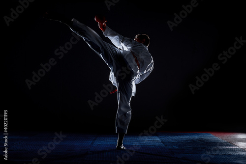 Photos Taekwondo action isolated by a young man