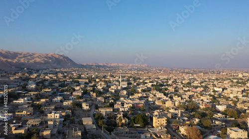 Aerial view over Jericho City in desert Sunset Drone view of Jericho city, Jordan Valley, Israel/palestine 