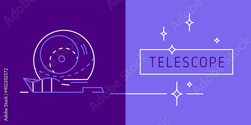 Vector linear icon astronomy. Line contour symbol of telescope for observatory science emblem, astrophysics concept logo design. Contour illustration telescope in trendy minimal style — astronomer