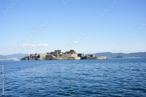 View of Gunkanjima or Battleship island, Ghost Island, from ferry boat in Nagasaki, Japan - 長崎 軍艦島