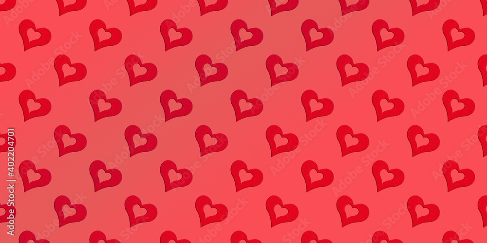 Seamless pattern for lovely Valentine's Day, love heart decoration, flat lay background and template design