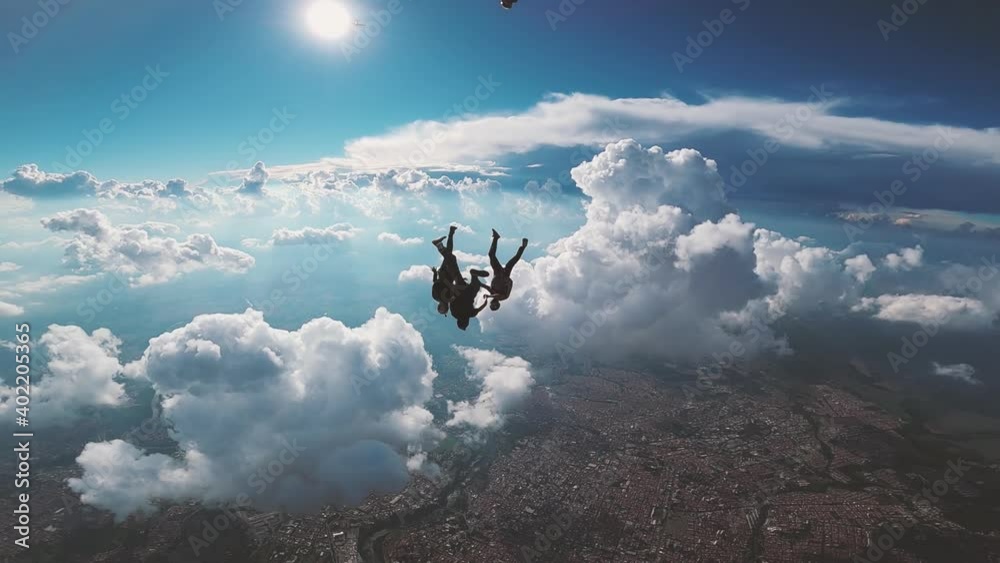 Amazing skydive jump with blue background post production filter
