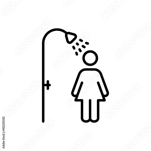 Aseo personal. Icono silueta mujer en la ducha con lineas en color negro