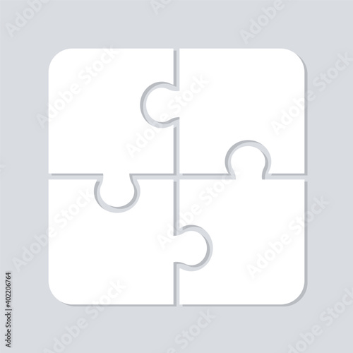 Jigsaw puzzle with pieces. White puzzle with shadow Isolated on background. Vector design template. Logo design. Business presentation concept. Vector illustration.