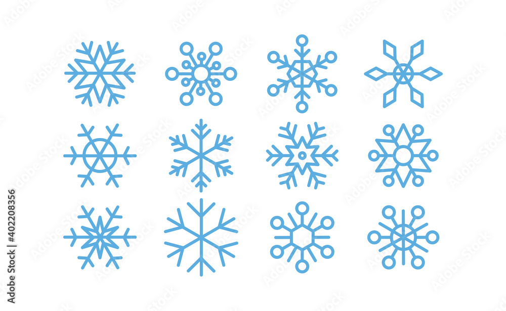 Snow flake linear vector icon collection. Snowflakes christmas decoration elements. Snow flake linear vector icon collection. Snowflakes christmas decoration elements.