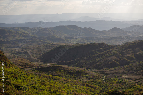 summer landscape in the dry period of Ethiopia on the mountains