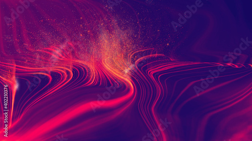 Sci fi neon cyber retro technology background. 3d render futuristic illustration. Abstract particles and smoke.