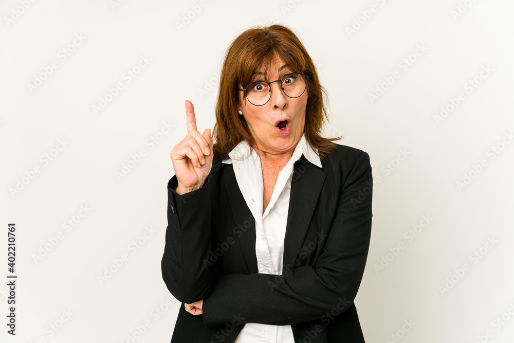 Middle age caucasian business woman isolated having some great idea, concept of creativity. Middle age caucasian business woman isolated having some great idea, concept of creativity.