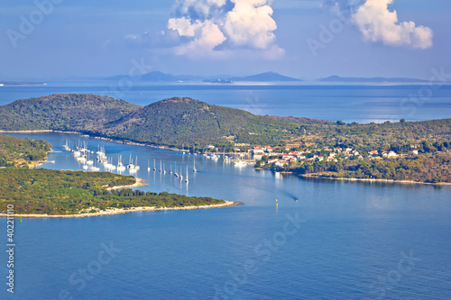 Island of Ilovik yachting bay aerial view