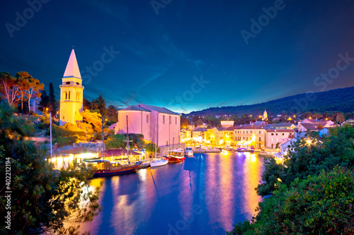 Island of Losinj. Town of Veli Losinj bay evening view