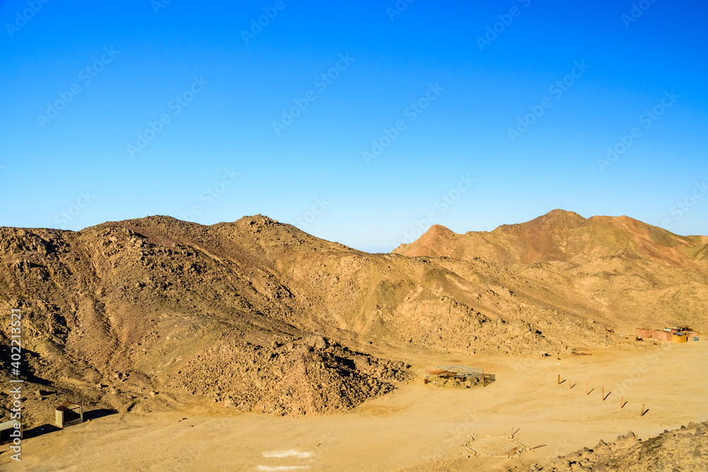 View on bedouin village in Arabian desert not far from the Hurghada city, Egypt