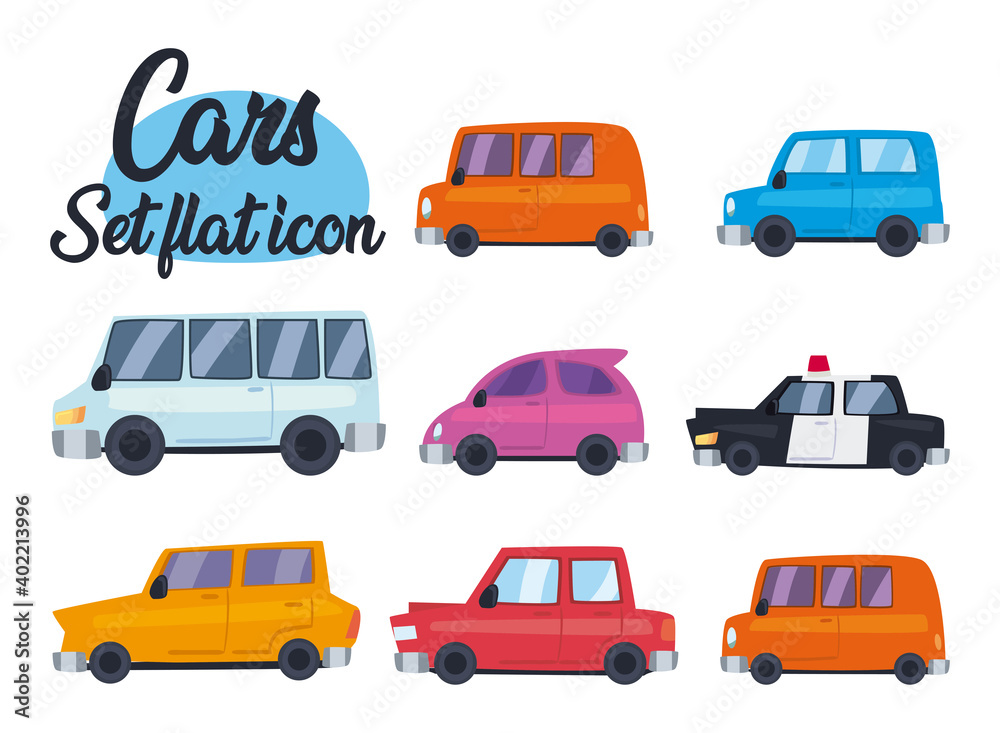 cars collection of icons vector design