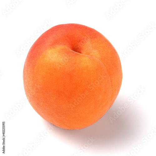Whole fresh juicy apricot isolated on white background with shadow.