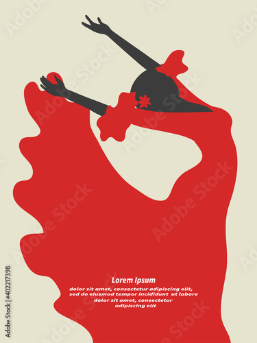 Flamenco dancer vector illustration. Dancing Spanish girl.