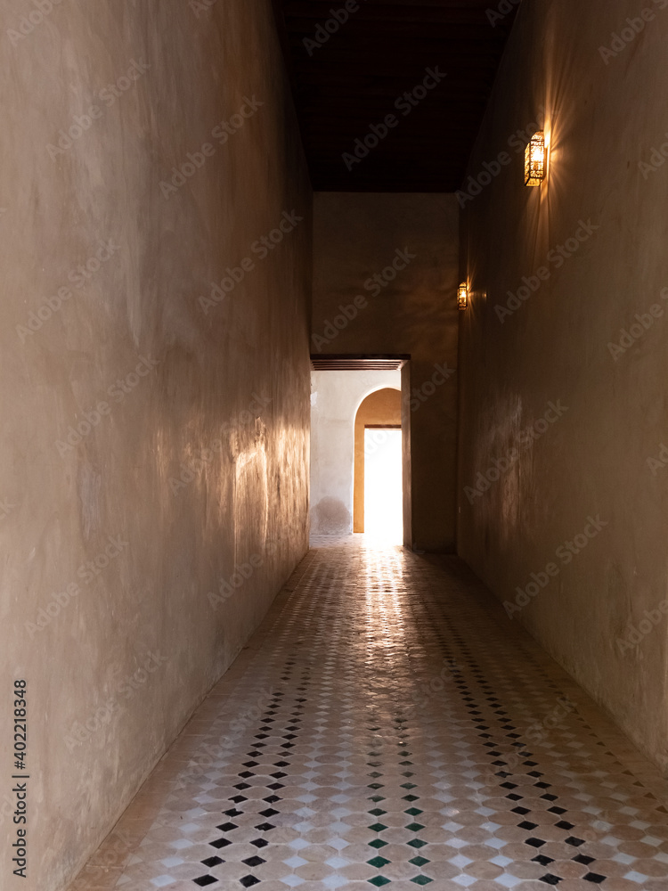 Aged interiors of the Bahia Palace at Marrakesh, Morocco.